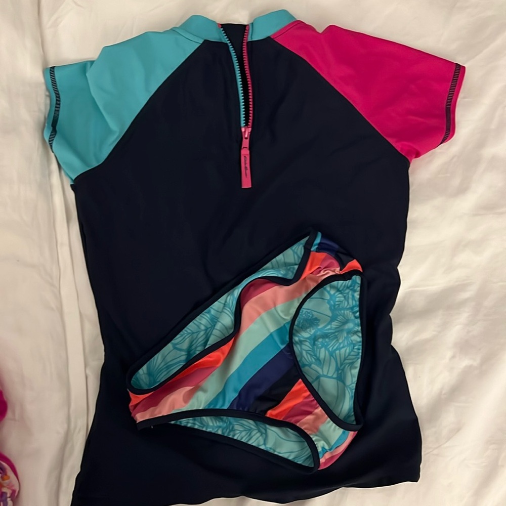 Eddie Bauer Kids swim. Rash guard and reversible bottoms.14/16